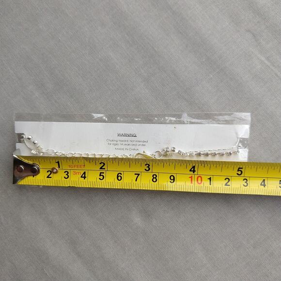 Double Chain Silver Rhinestone Anklet 10" new old stock fashion jewelry minimal - Picture 6 of 6